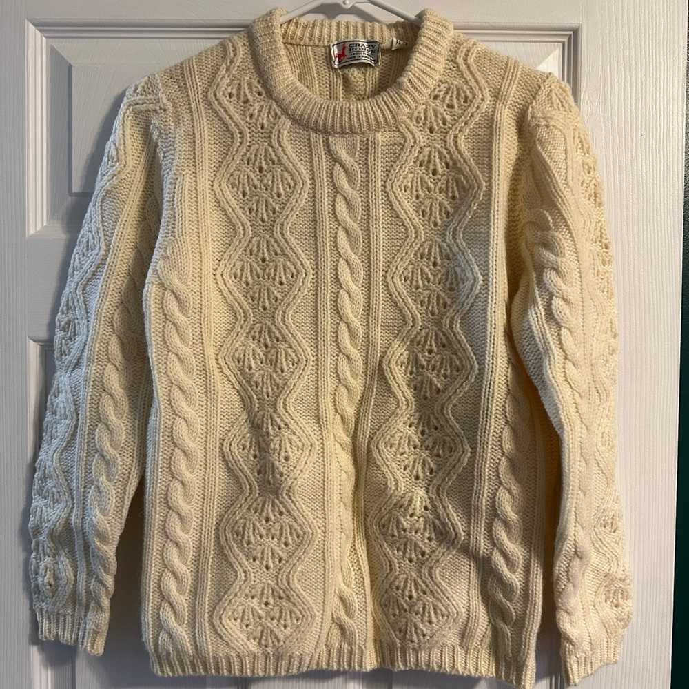 Vintage Crazy Horse Cable Knit Cream Sweater